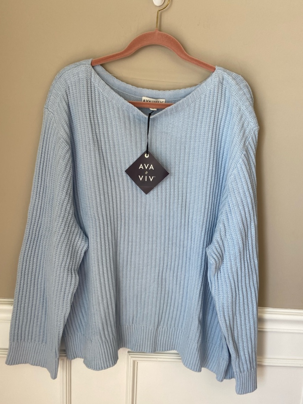 AVA & VIV Light Blue Women's Ribbed Knit Sweater